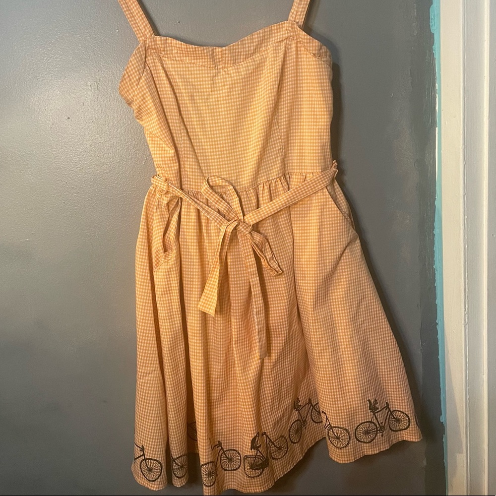 Knitted Dove ModCloth Orange Gingham Bicycle Dress